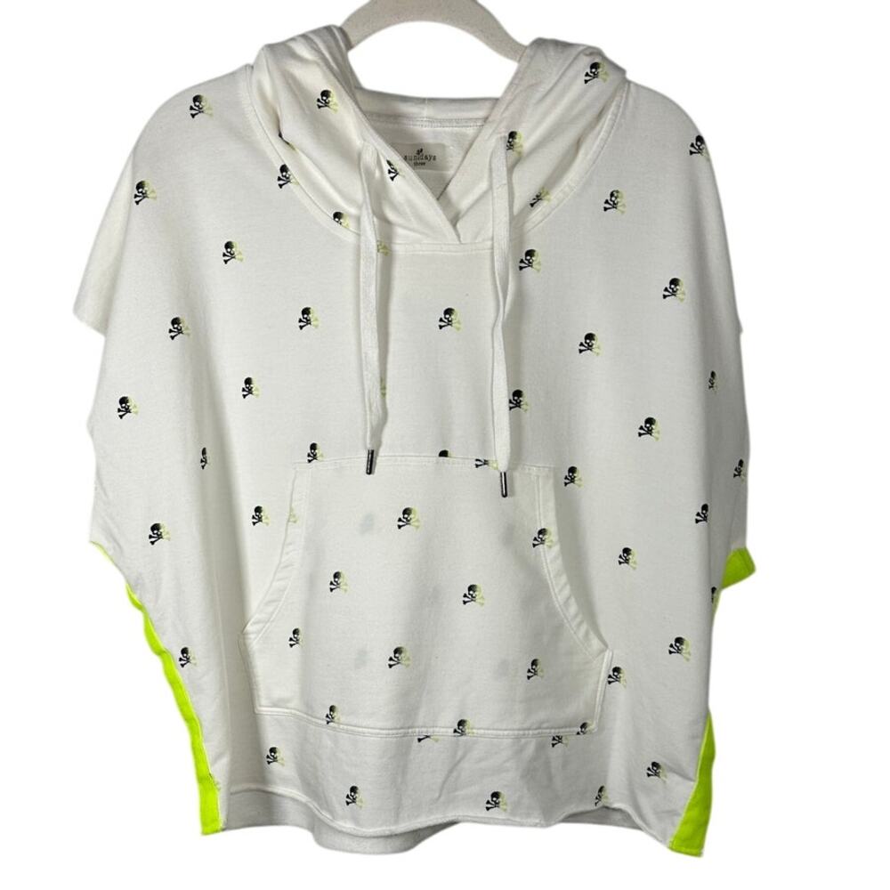 Sundays Three White Skull Cotton Blend Cropped Sleeveless Hoodie Women's Medium